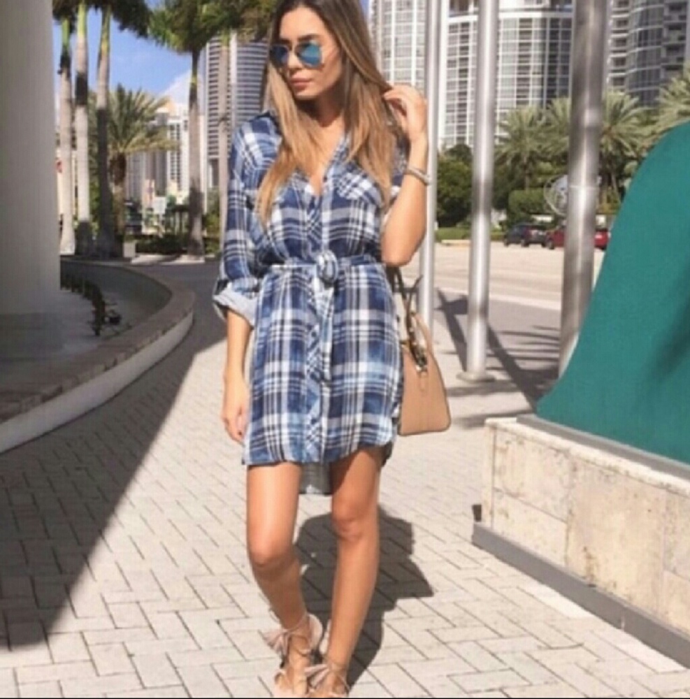 Cloth & Stone Plaid Shirt Dress